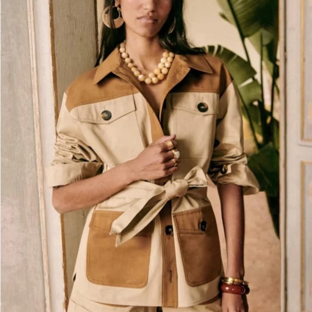 Sézane Franck Two-Tone Utility Jacket - Sand/Hazelnut Size 8